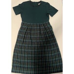 EJM Women’s Green Plaid Pegged Dress Vintage Size 12, Tartan Plaid Zip Back